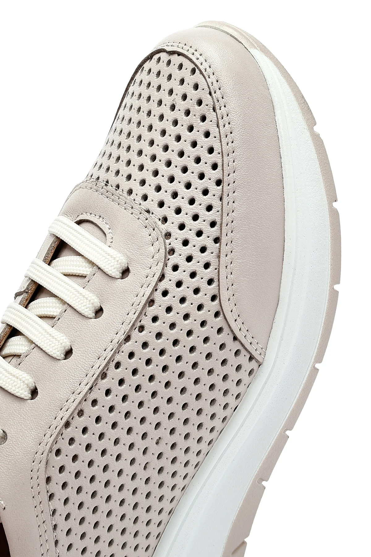 Kadın Krem Bağcıklı Kalın Tabanlı Deri Sneaker - Image 10