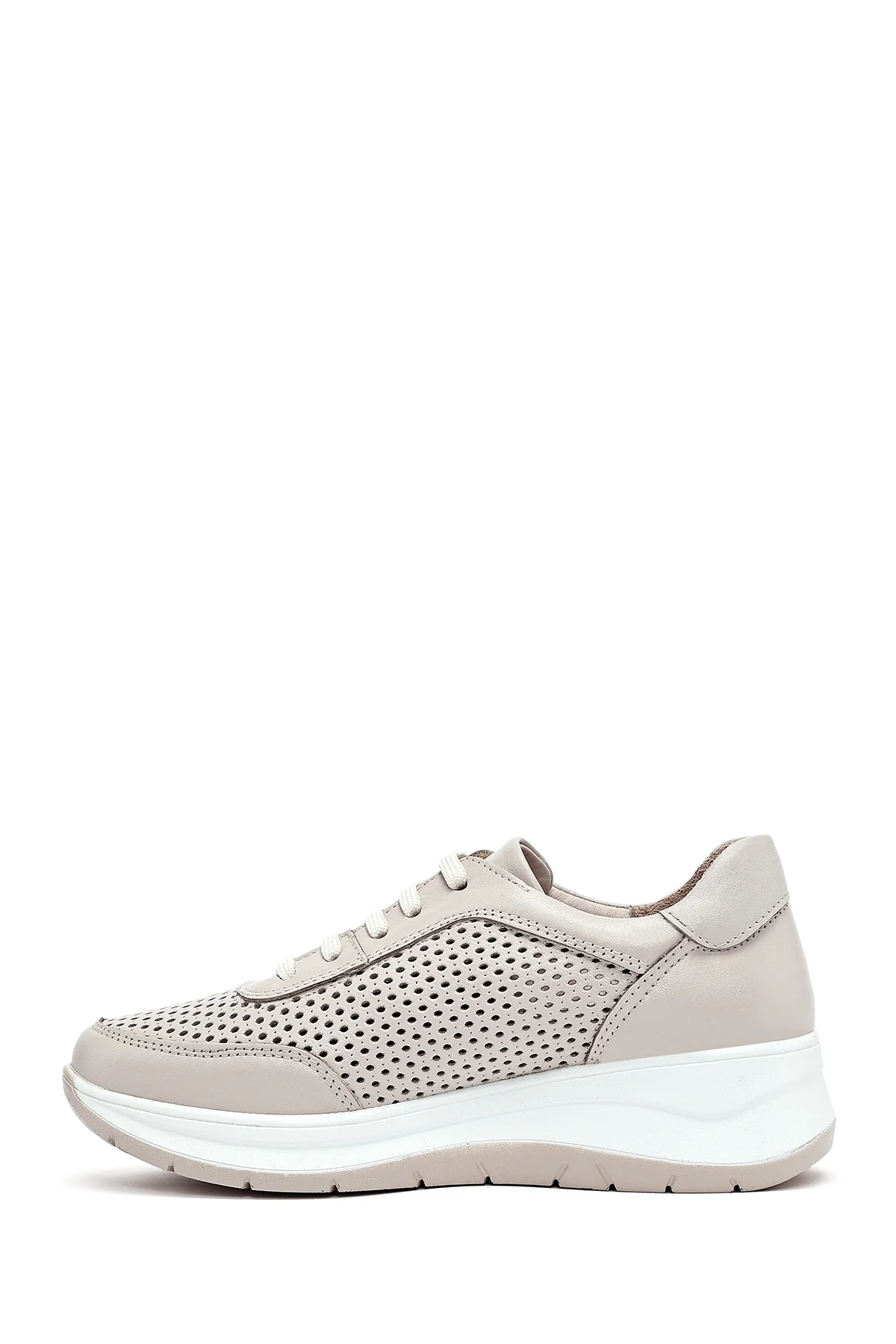 Kadın Krem Bağcıklı Kalın Tabanlı Deri Sneaker - Image 3