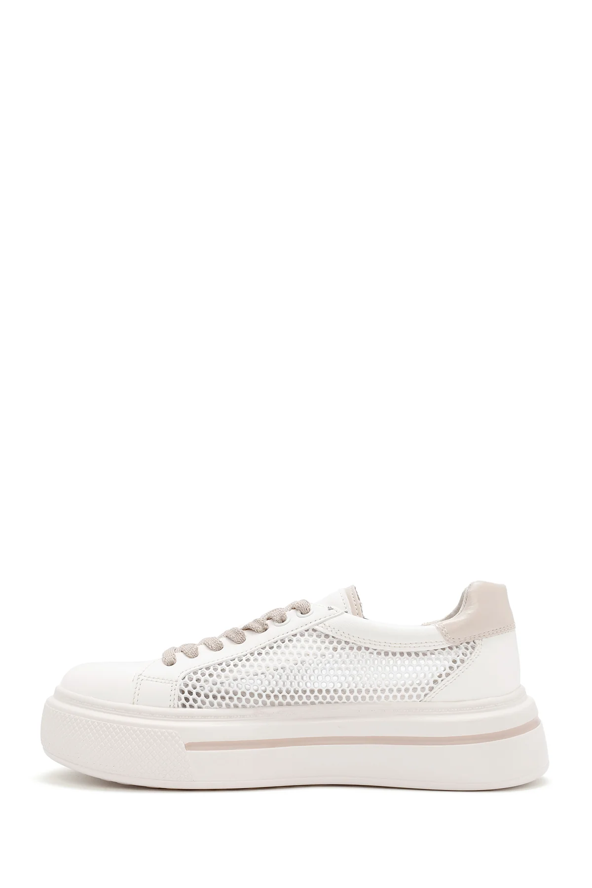 Kadın Krem Bağcıklı Sneaker - Image 2