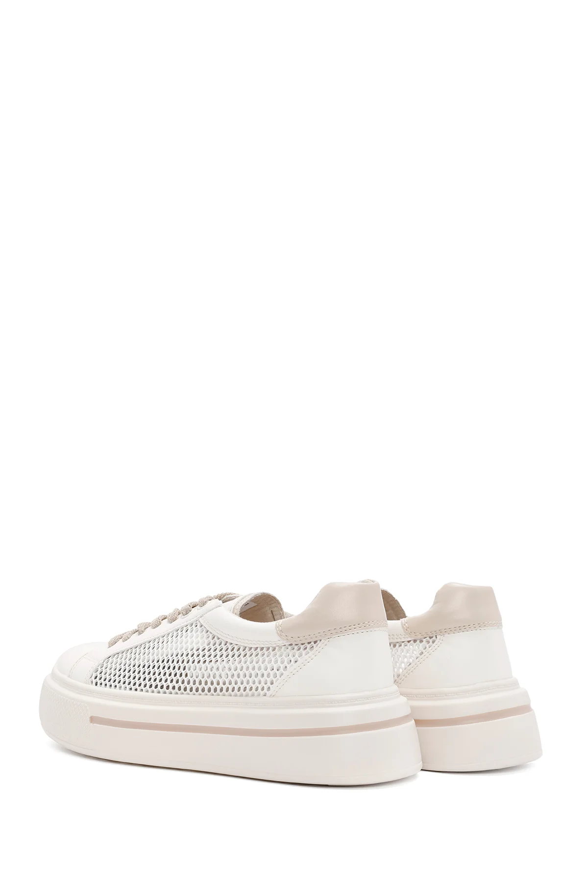Kadın Krem Bağcıklı Sneaker - Image 5