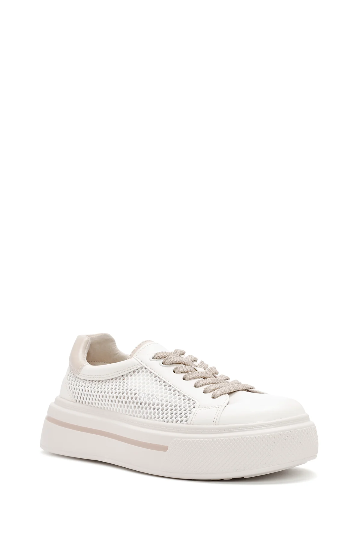 Kadın Krem Bağcıklı Sneaker - Image 6