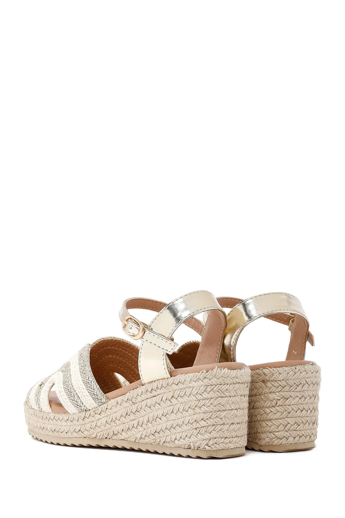 Kadın Krem Bilekten Tokalı Dolgu Topuklu Espadril Sandalet - Image 6