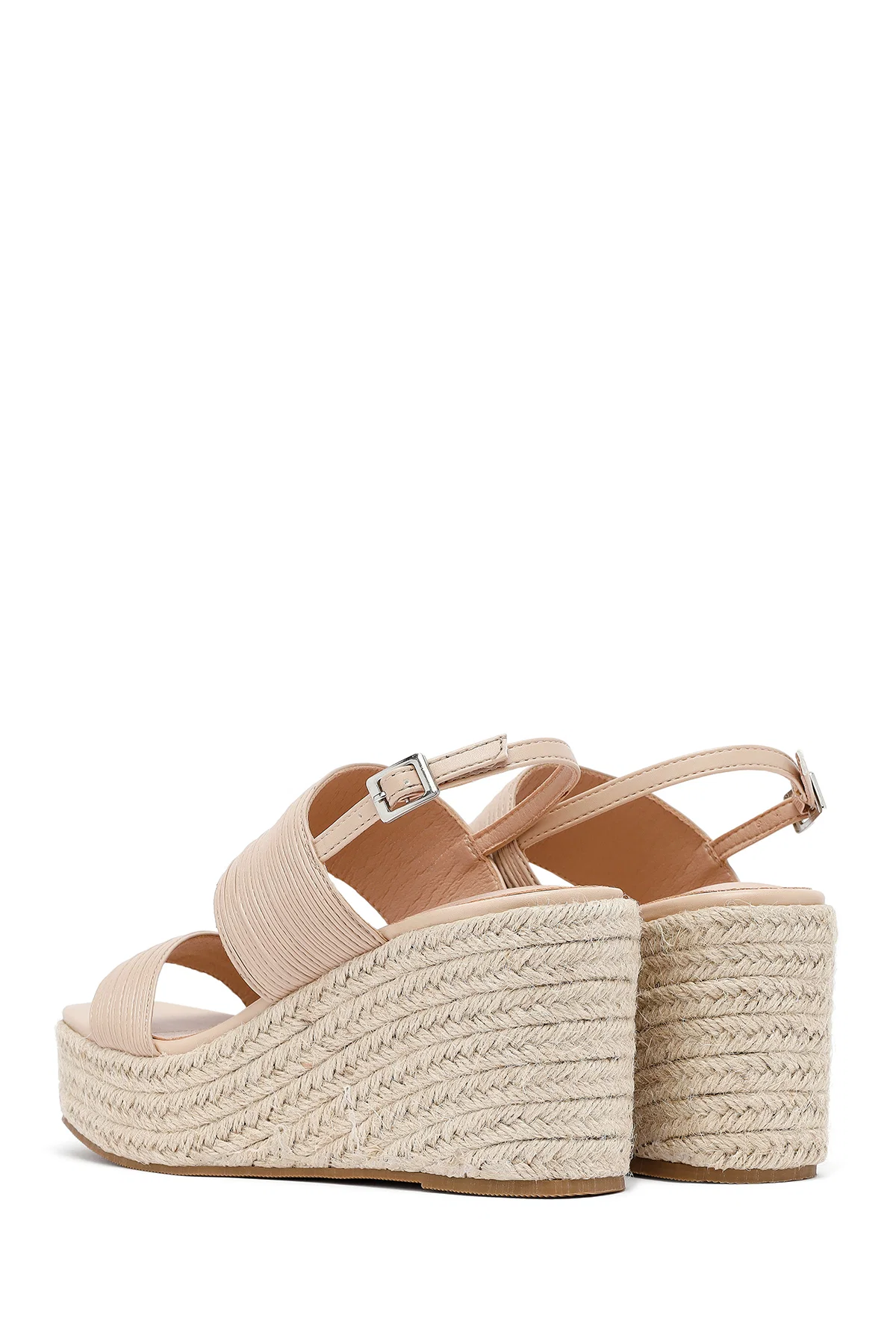 Kadın Krem Bilekten Tokalı Dolgu Topuklu Espadril Sandalet - Image 6