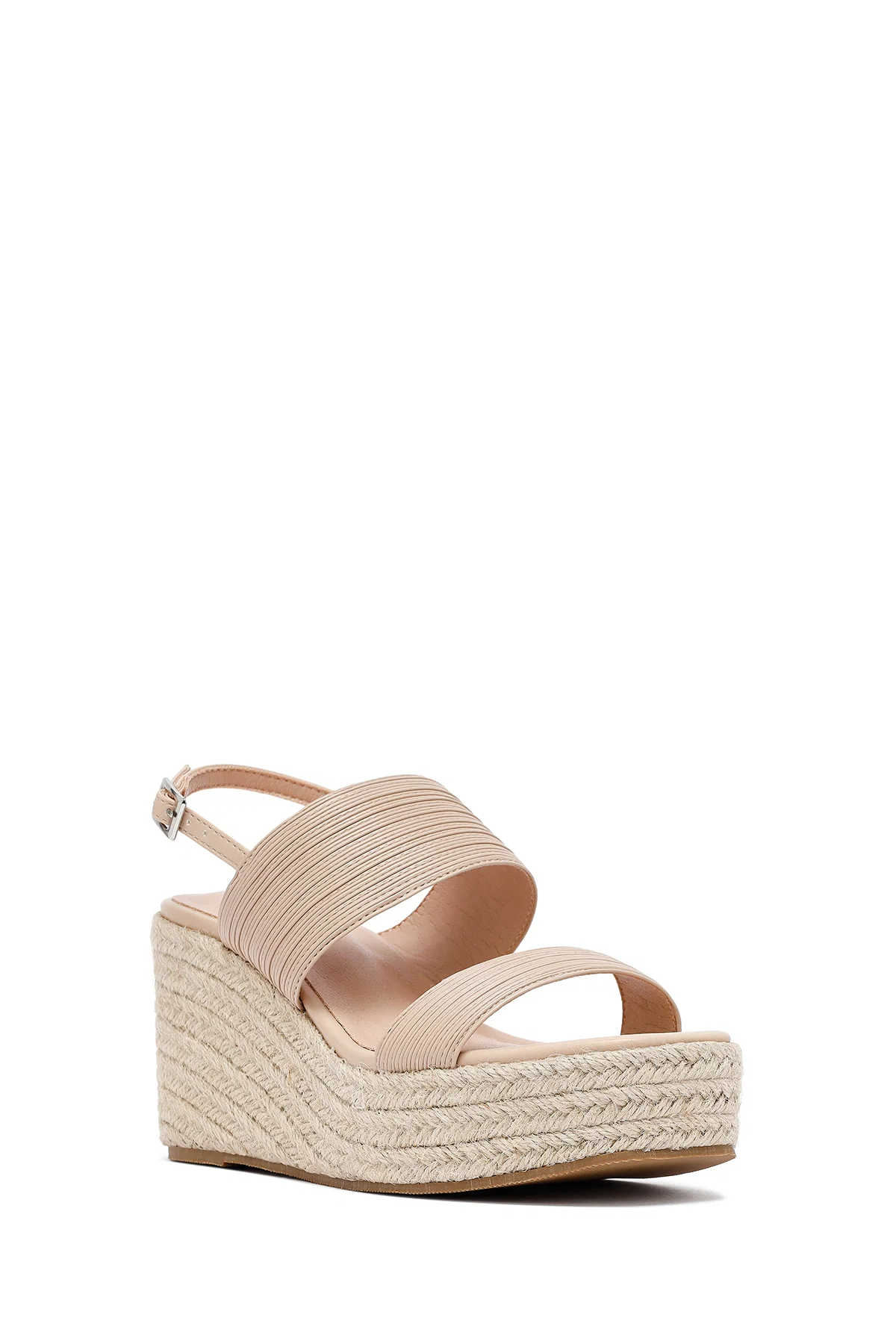 Kadın Krem Bilekten Tokalı Dolgu Topuklu Espadril Sandalet - Image 7