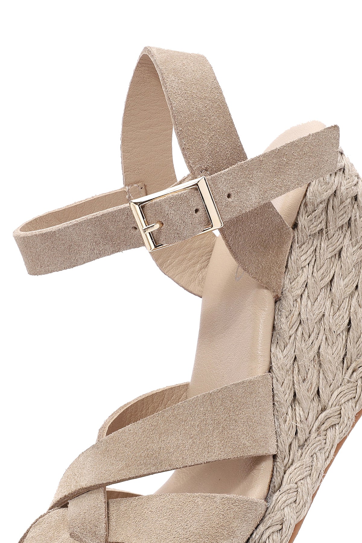 Kadın Krem Bilekten Tokalı Dolgu Topuklu Süet Deri Espadril - Image 9
