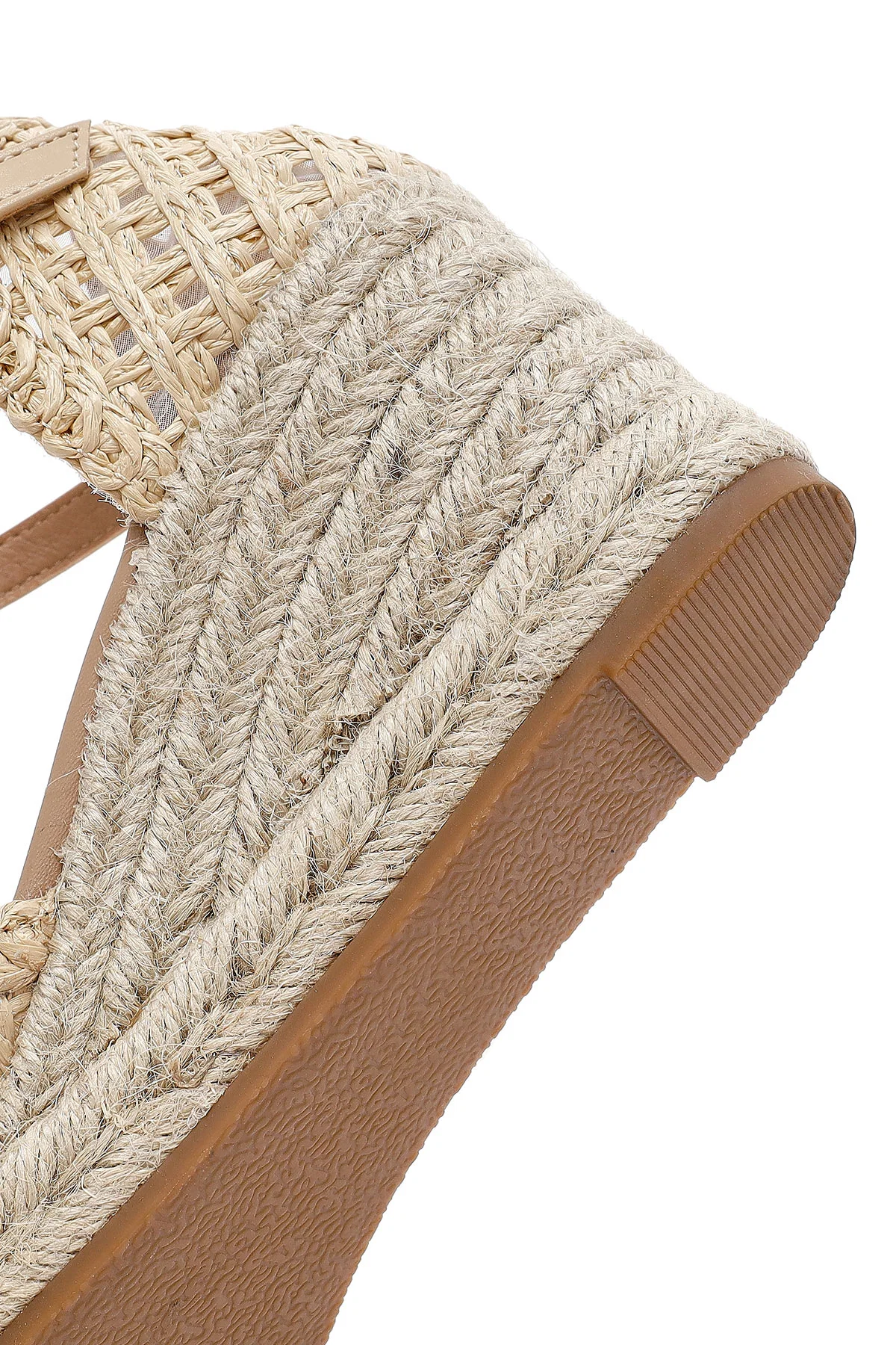 Kadın Krem Bilekten Tokalı Örgülü Dolgu Topuklu Espadril Sandalet - Image 8