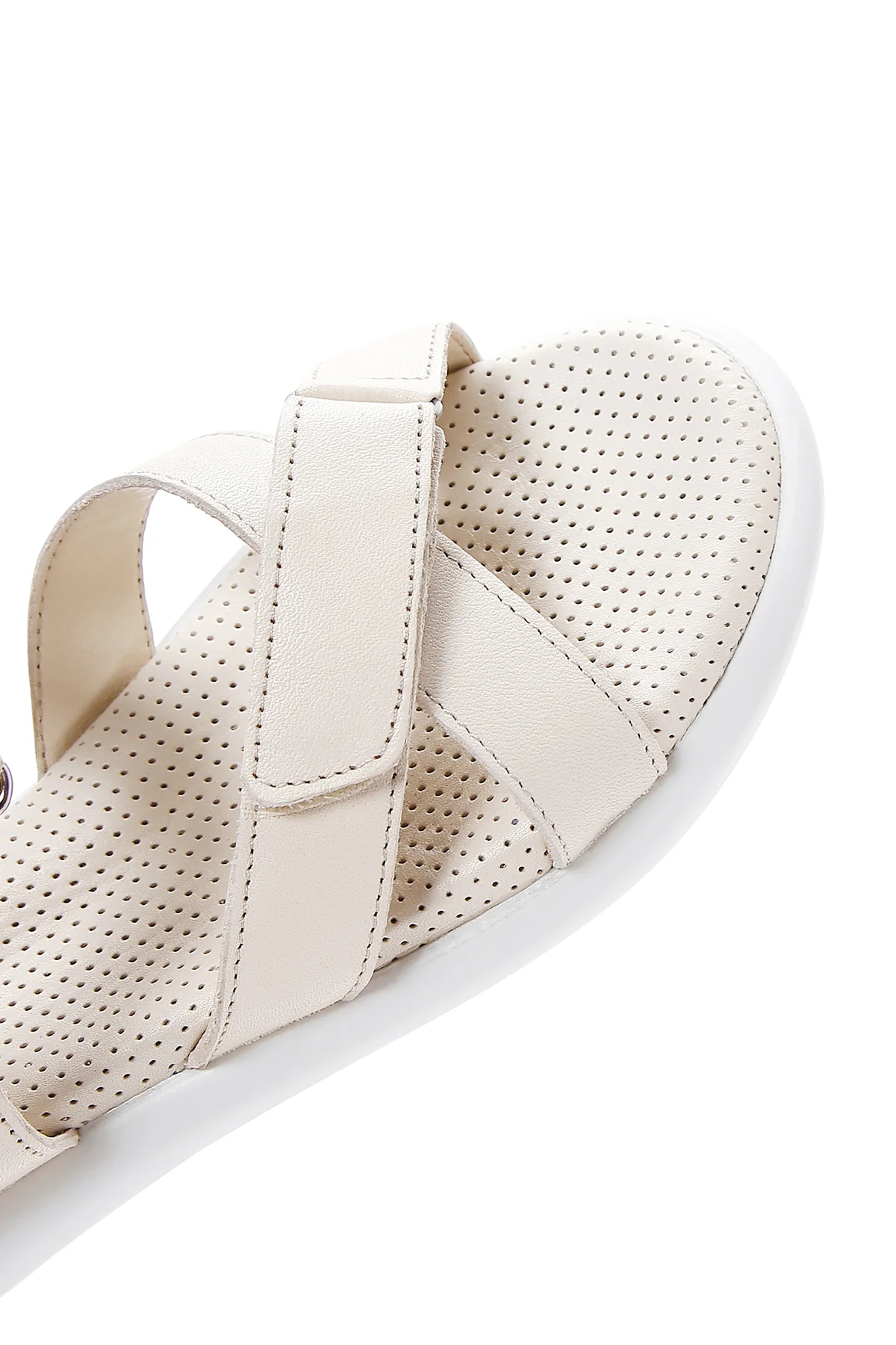 Kadın Krem Çift Bantlı Deri Comfort Sandalet - Image 7