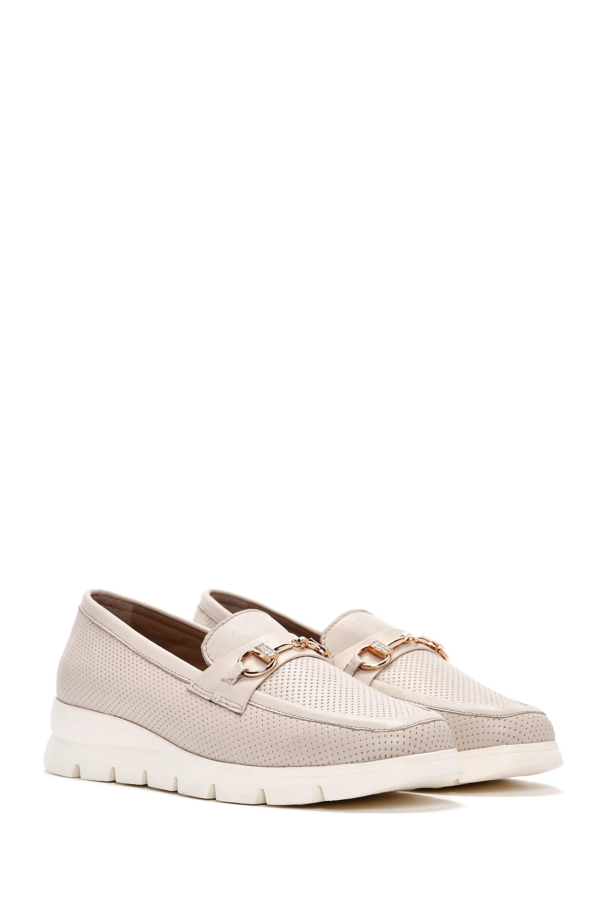Kadın Krem Deri Comfort Loafer - Image 3