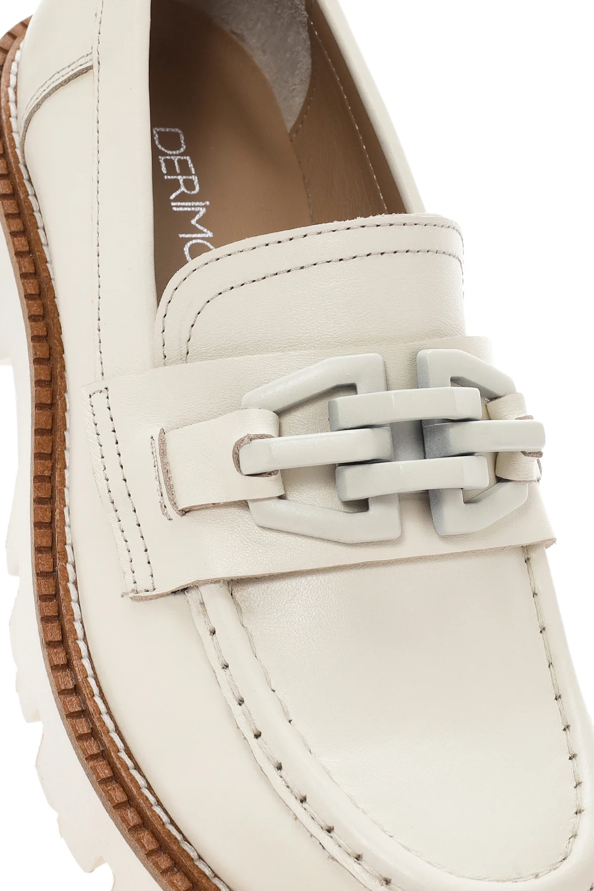 Kadın Krem Deri Maskülen Loafer - Image 10