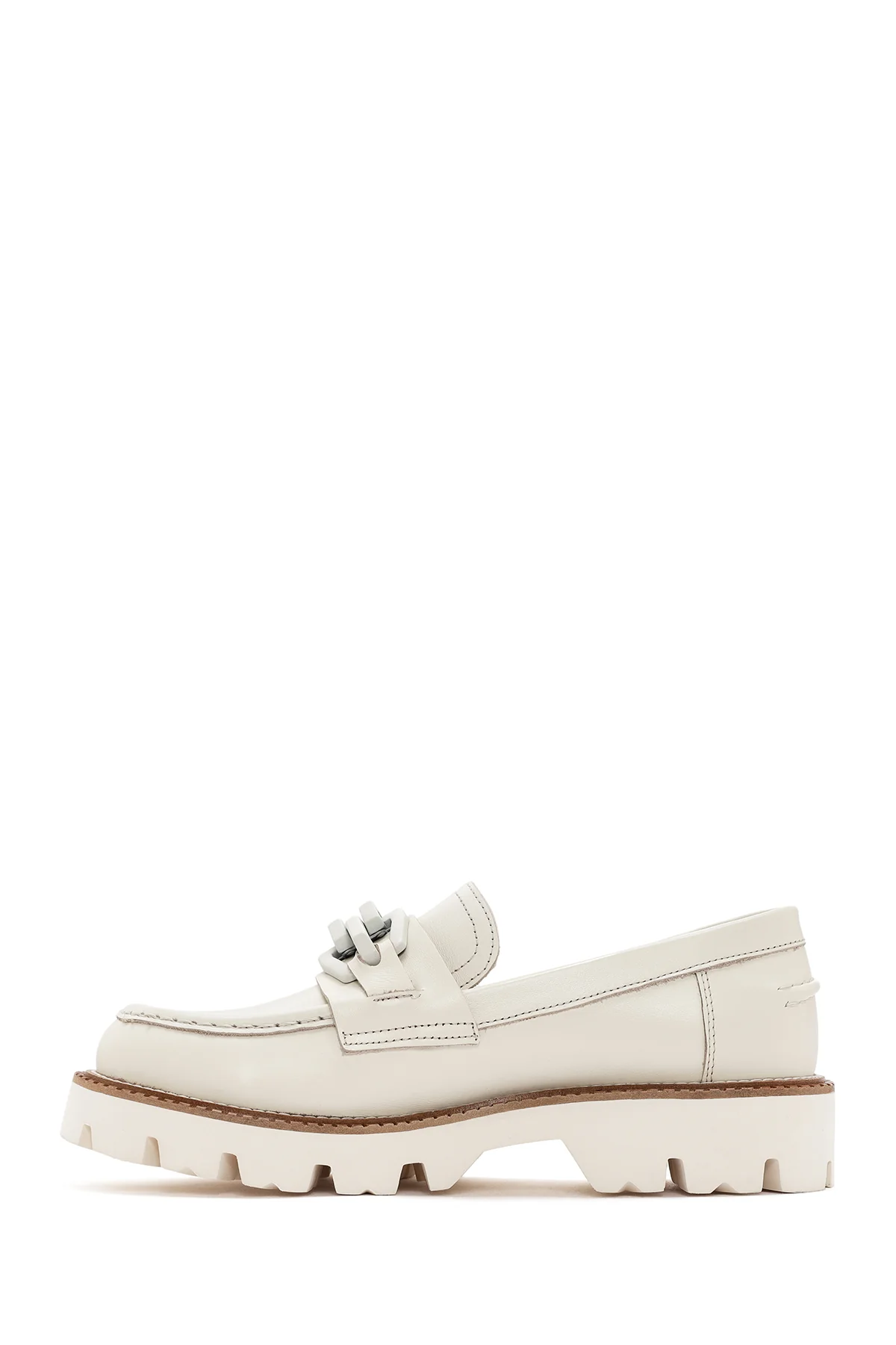 Kadın Krem Deri Maskülen Loafer - Image 2