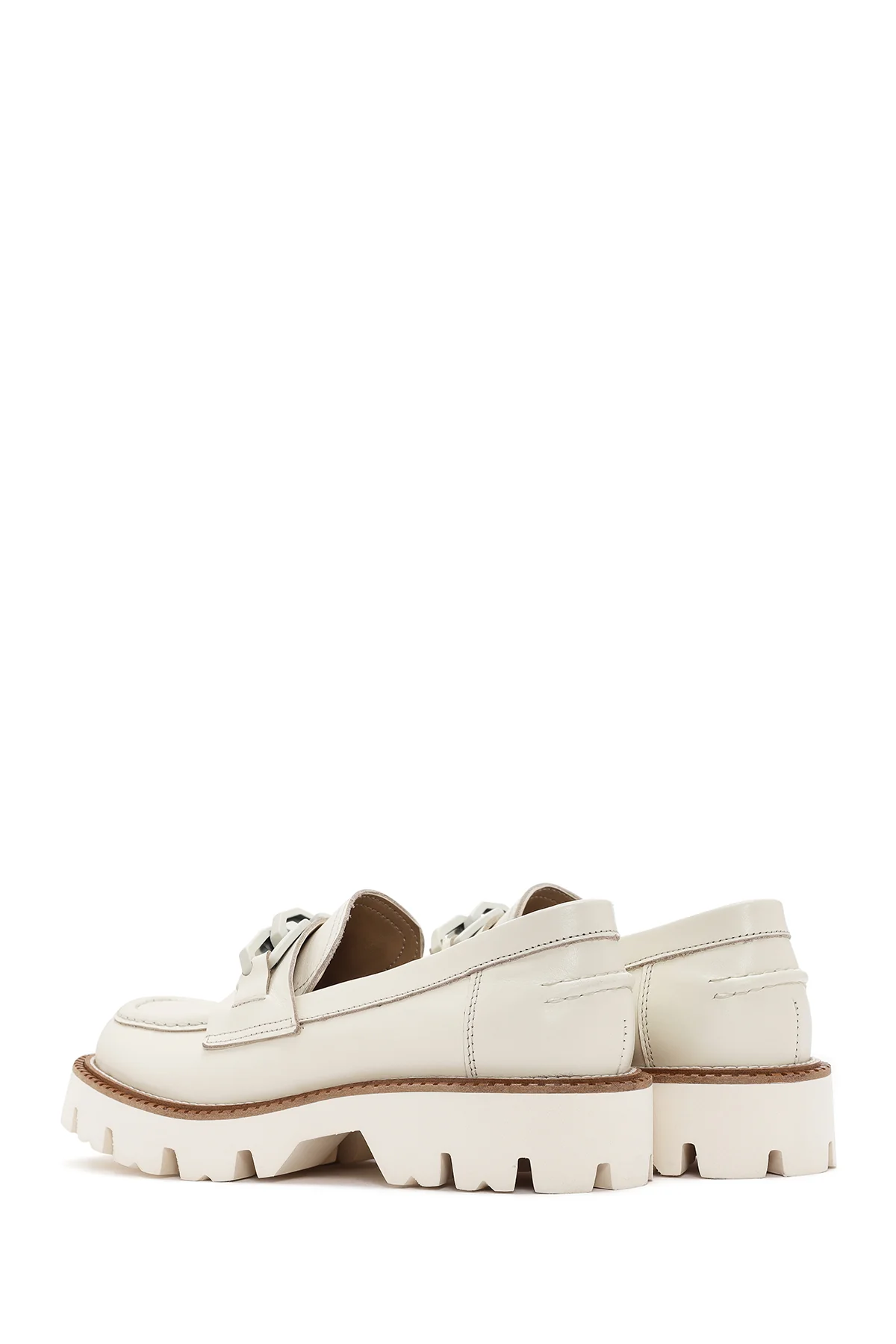 Kadın Krem Deri Maskülen Loafer - Image 5