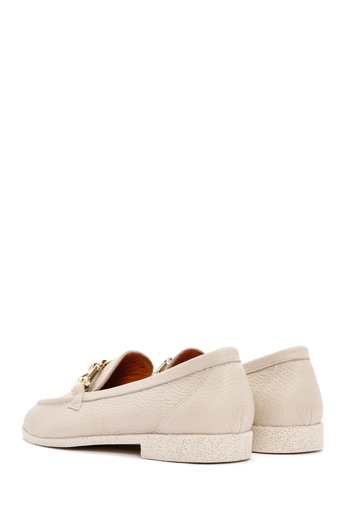 Kadın Krem Deri Maskülen Loafer - Image 5