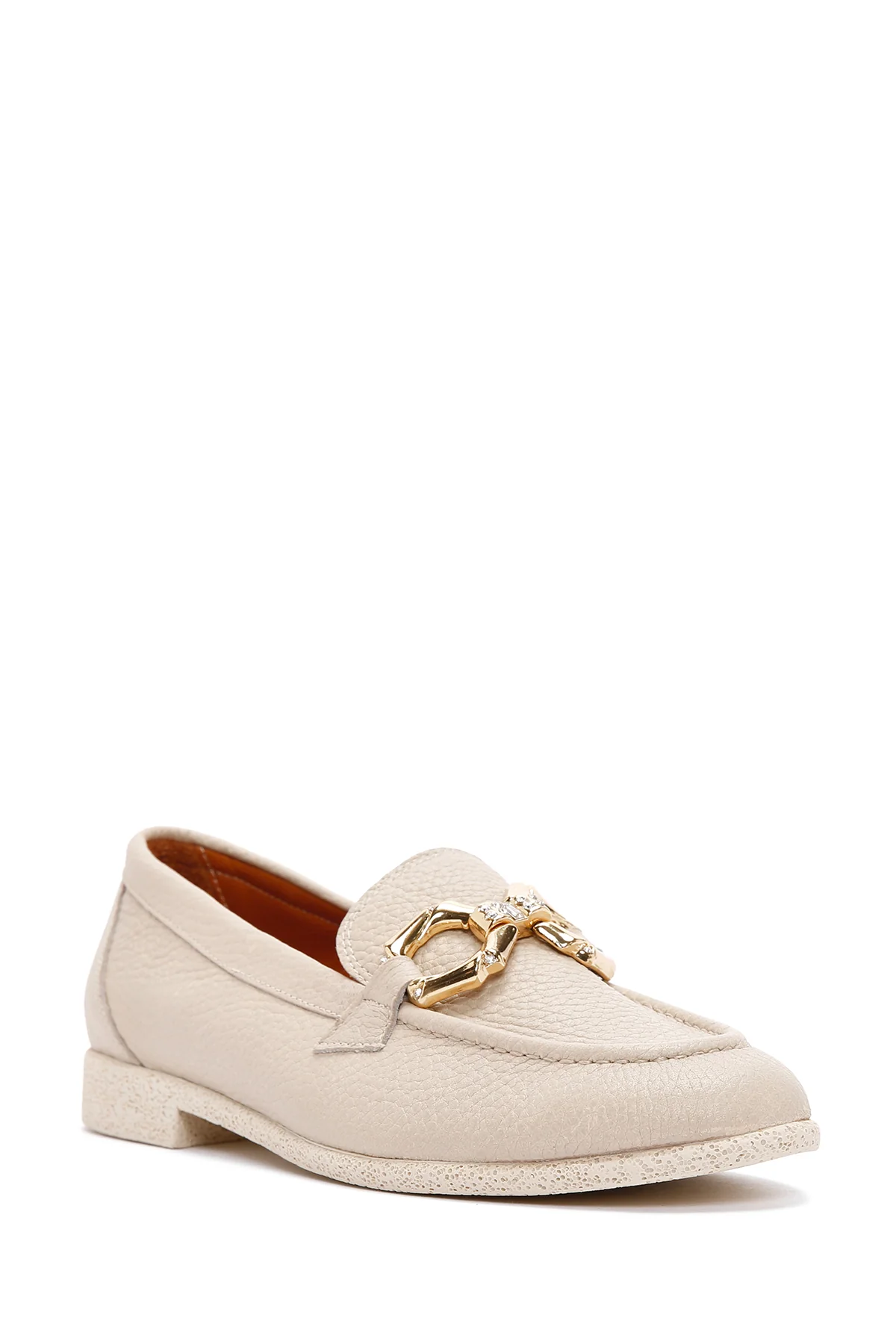 Kadın Krem Deri Maskülen Loafer - Image 6
