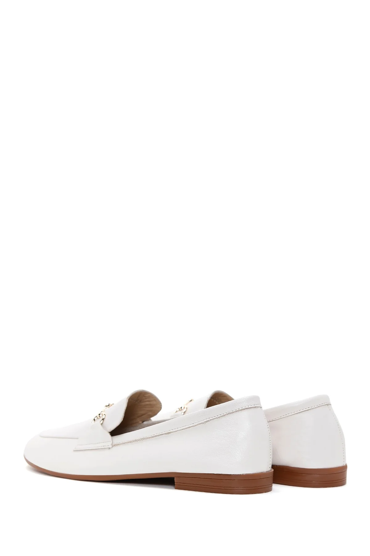 Kadın Krem Deri Maskülen Loafer - Image 5