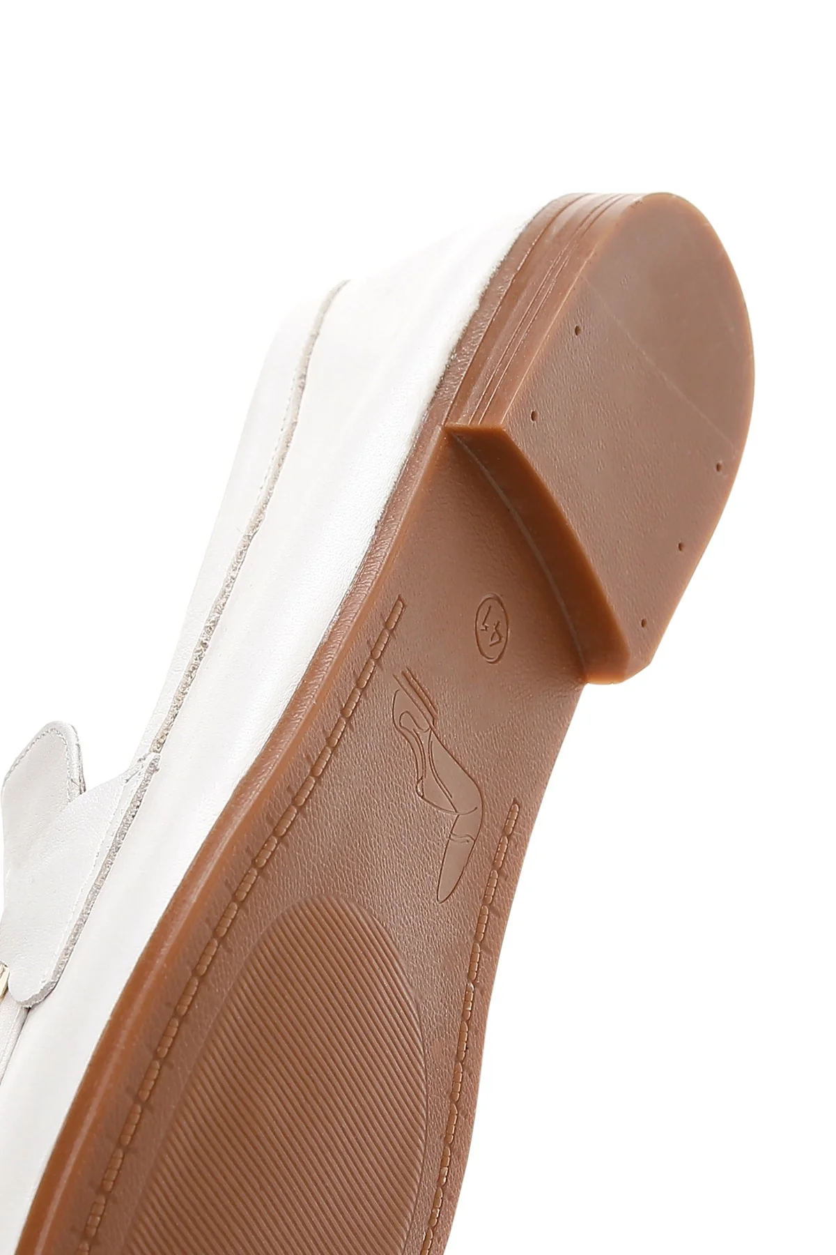 Kadın Krem Deri Maskülen Loafer - Image 7