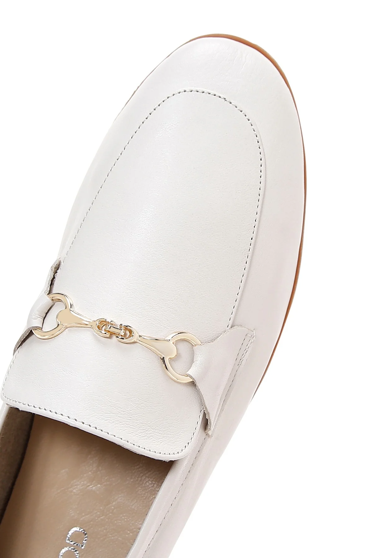 Kadın Krem Deri Maskülen Loafer - Image 8