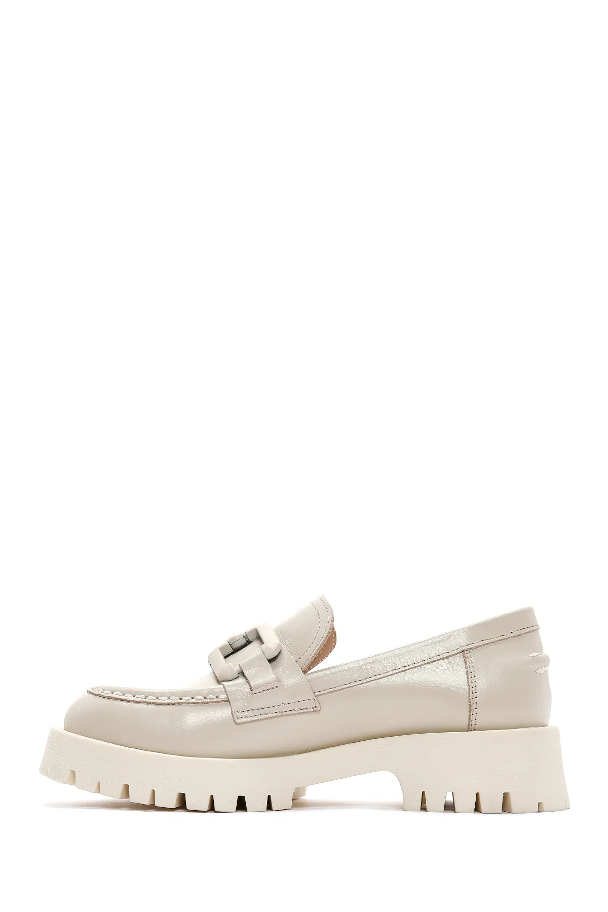 Kadın Krem Deri Maskülen Loafer - Image 2