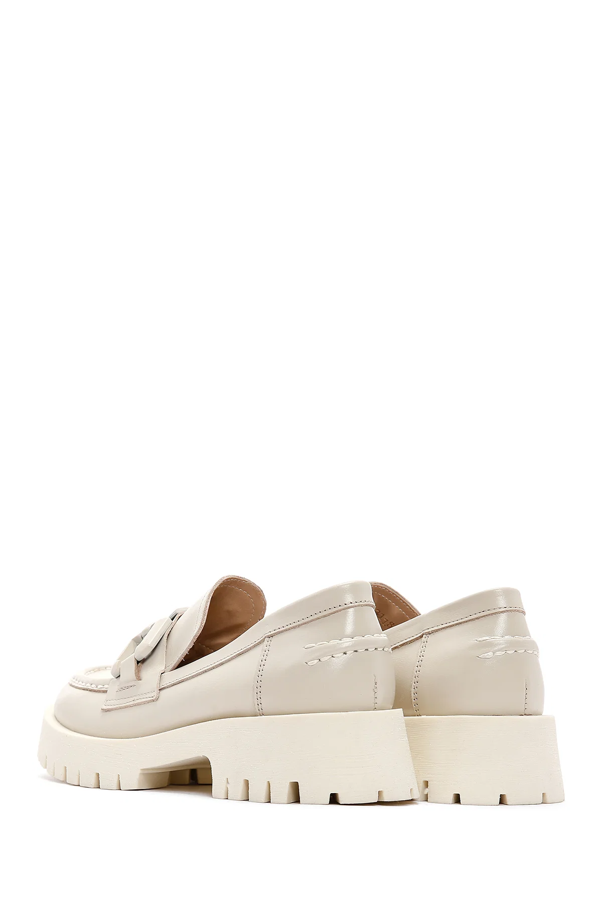 Kadın Krem Deri Maskülen Loafer - Image 5
