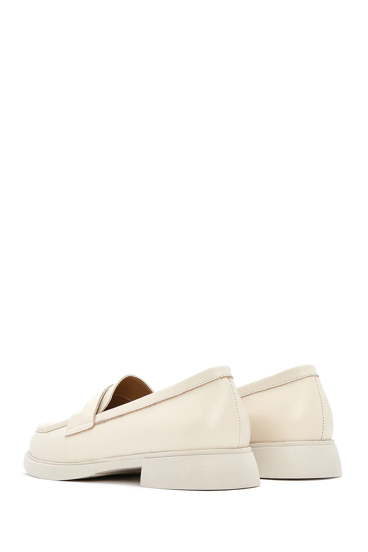 Kadın Krem Deri Maskülen Loafer - Image 5