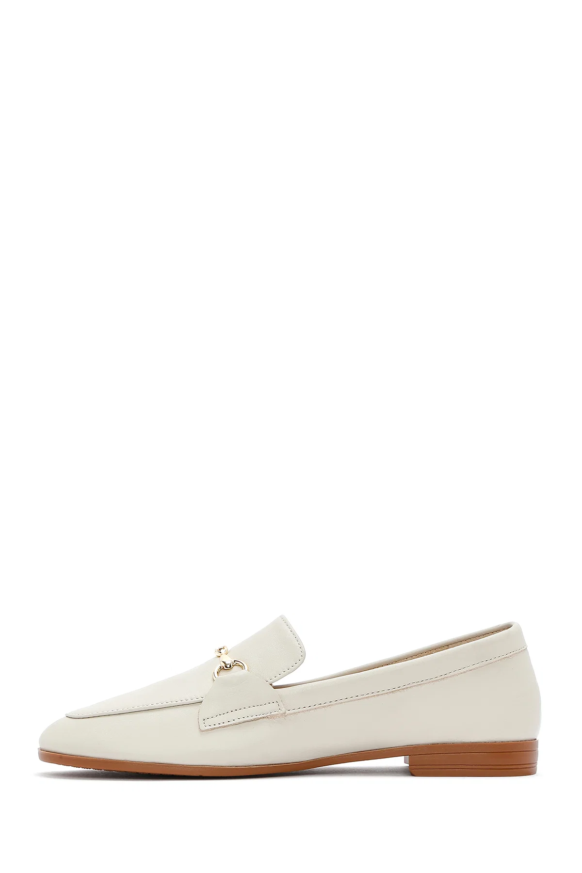 Kadın Krem Deri Maskülen Loafer - Image 2