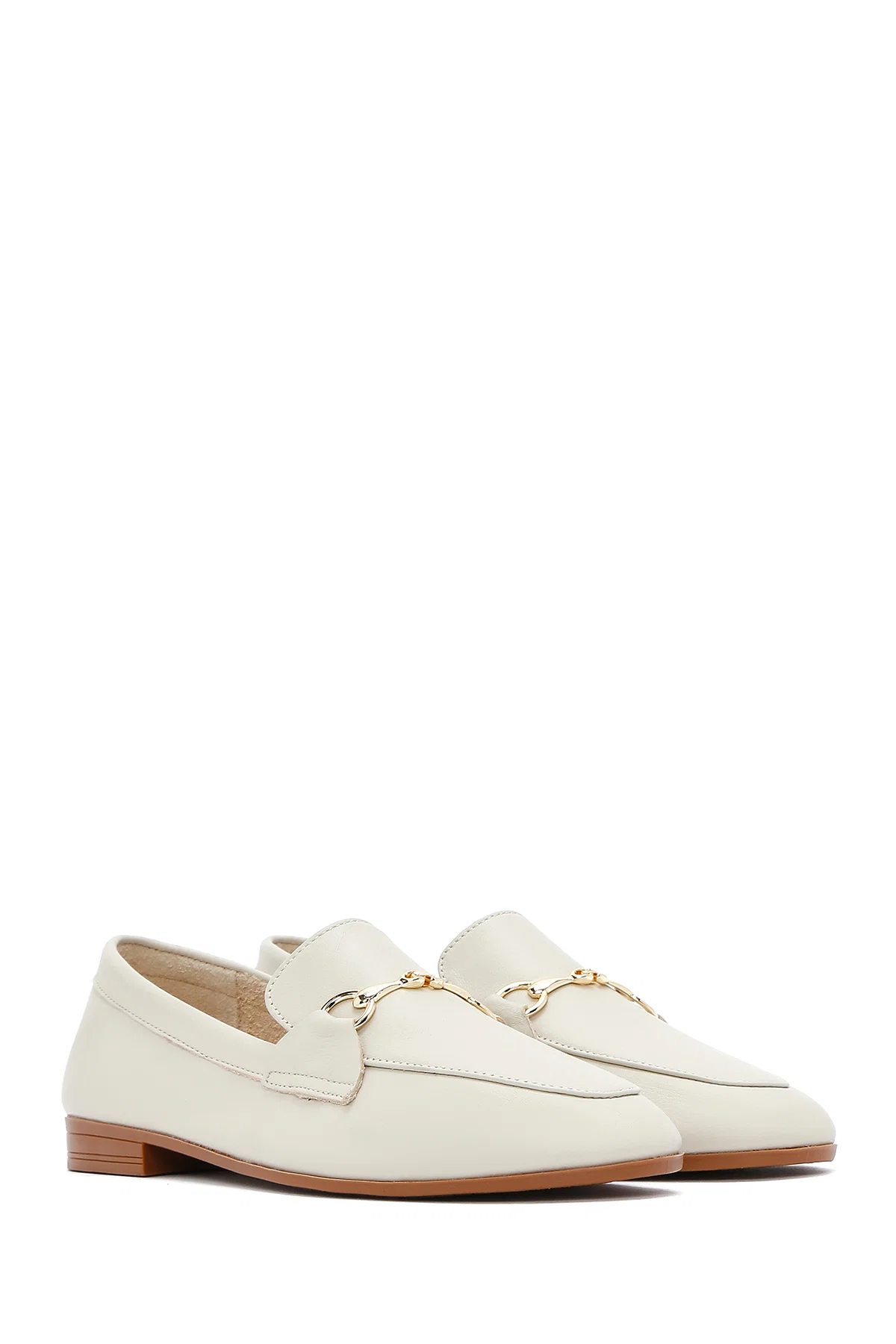 Kadın Krem Deri Maskülen Loafer - Image 3