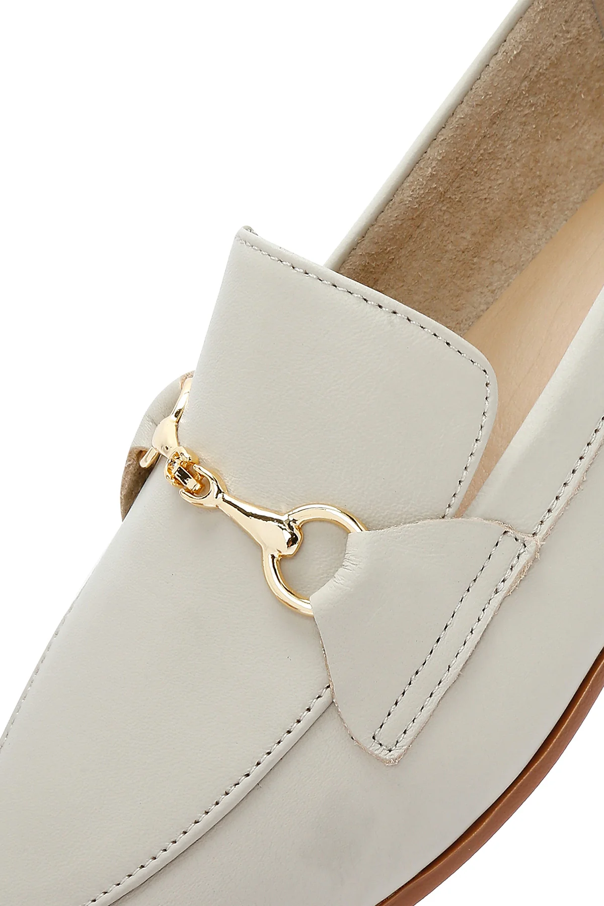 Kadın Krem Deri Maskülen Loafer - Image 11