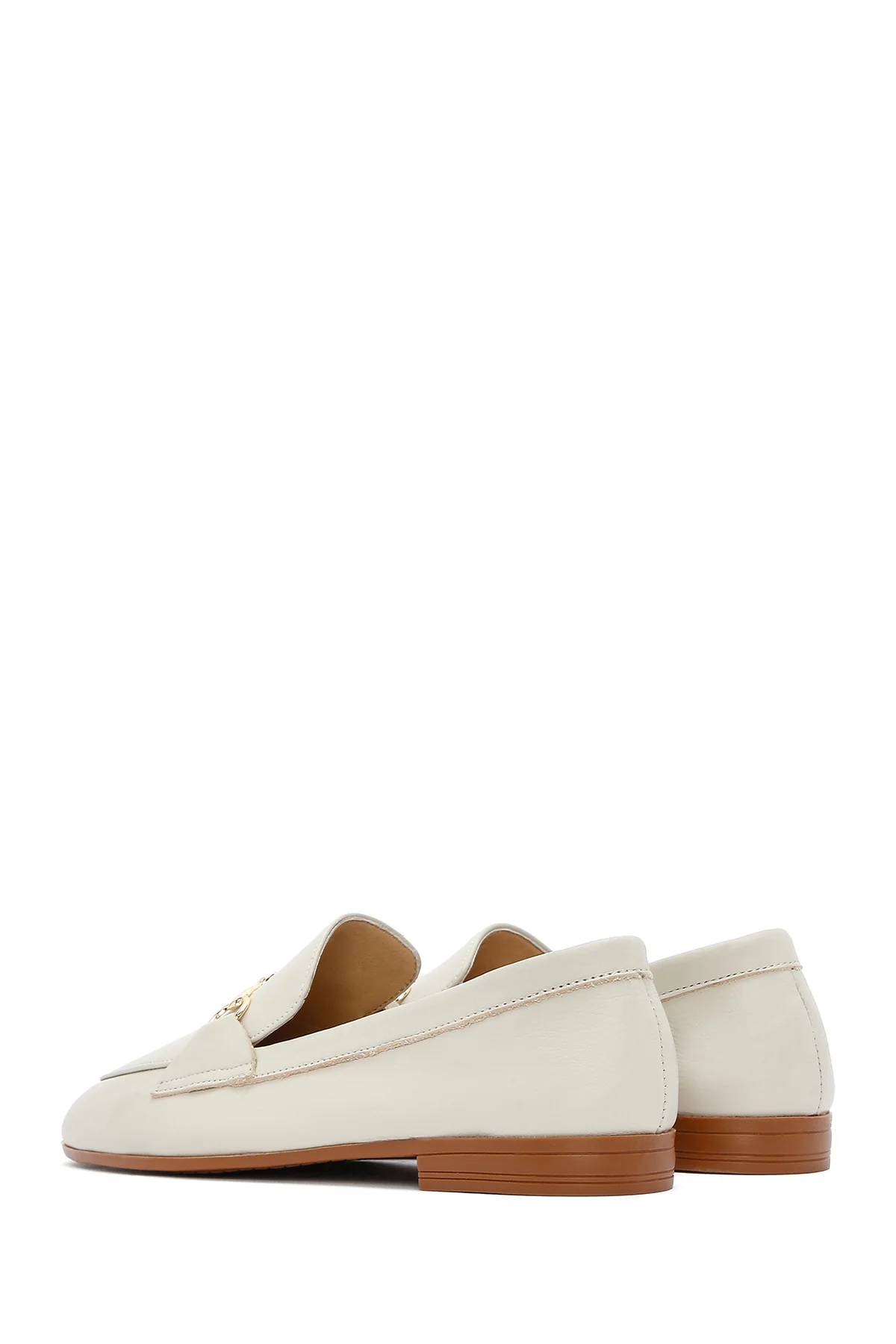Kadın Krem Deri Maskülen Loafer - Image 7