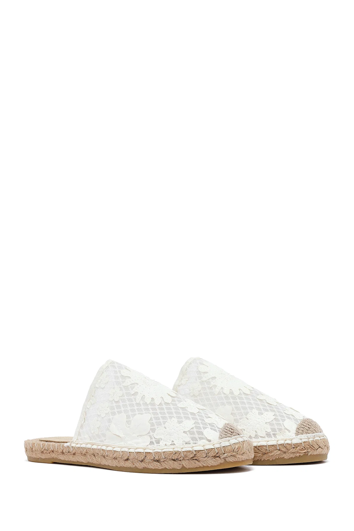 Kadın Krem Desenli Espadril Terlik - Image 3