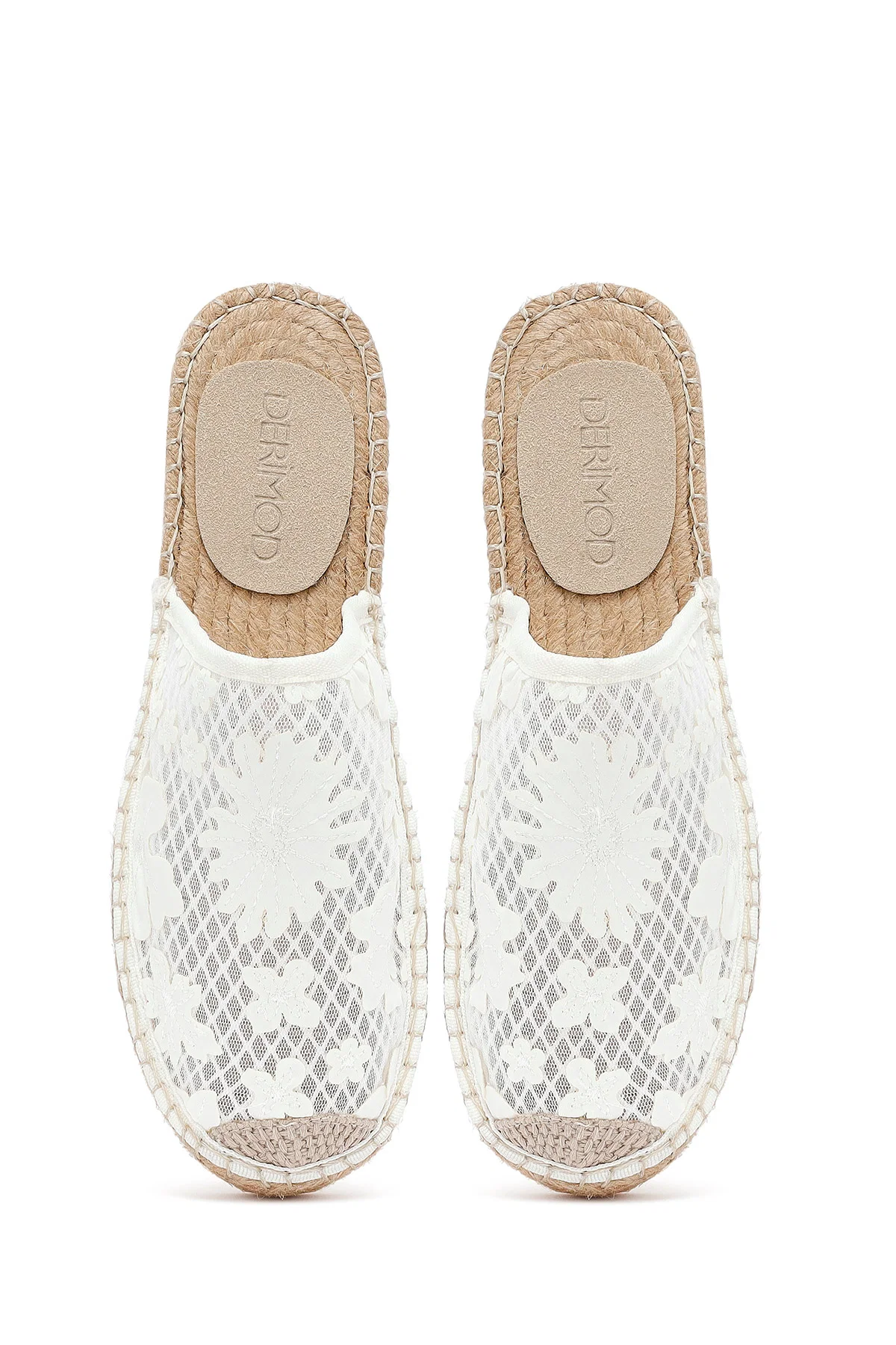Kadın Krem Desenli Espadril Terlik - Image 7