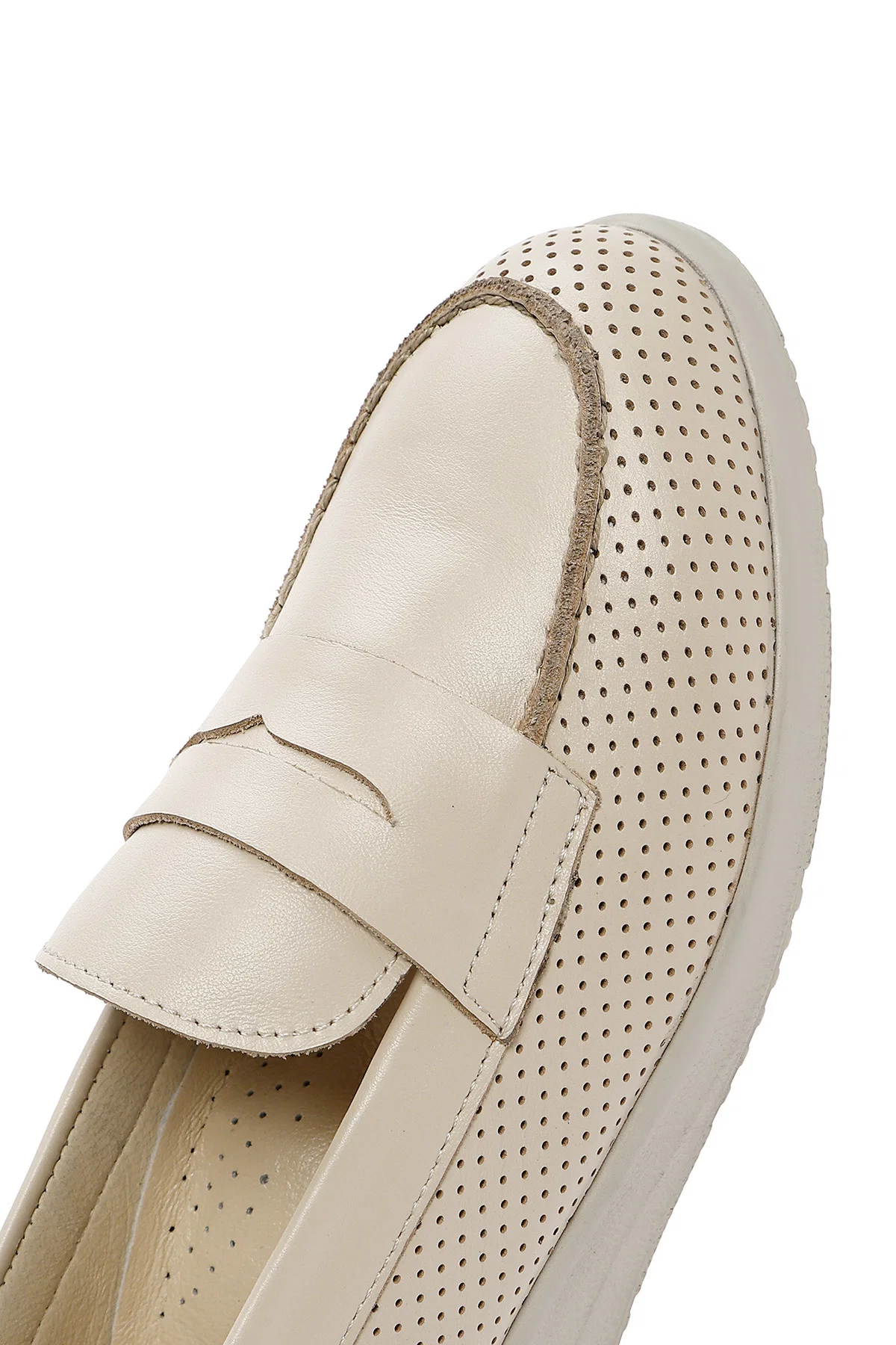 Kadın Krem Dolgu Topuklu Deri Comfort Loafer - Image 8