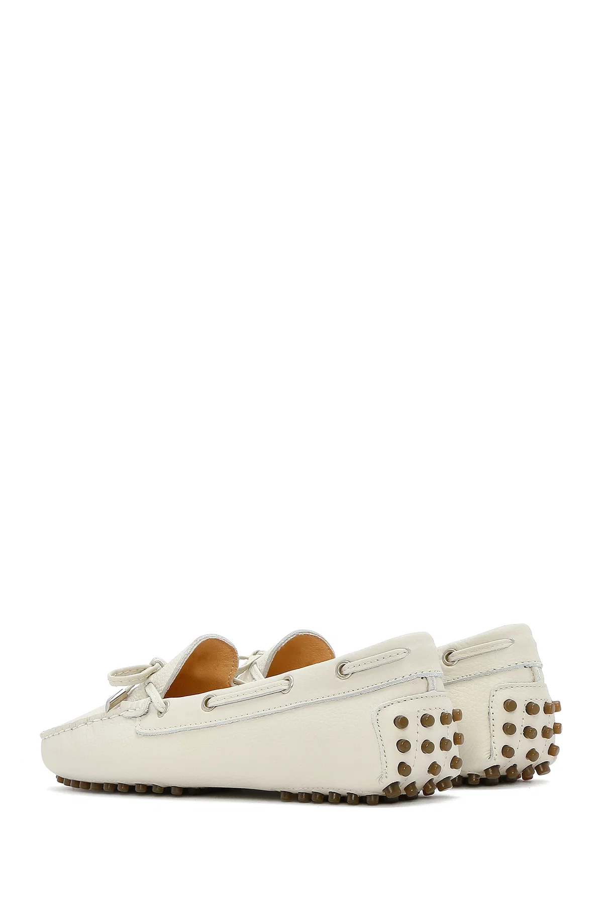 Kadın Krem Fiyonklu Deri Loafer - Image 5