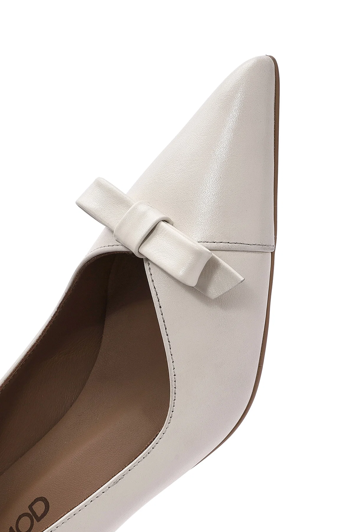 Kadın Krem İnce Kısa Topuklu Deri Stiletto - Image 9