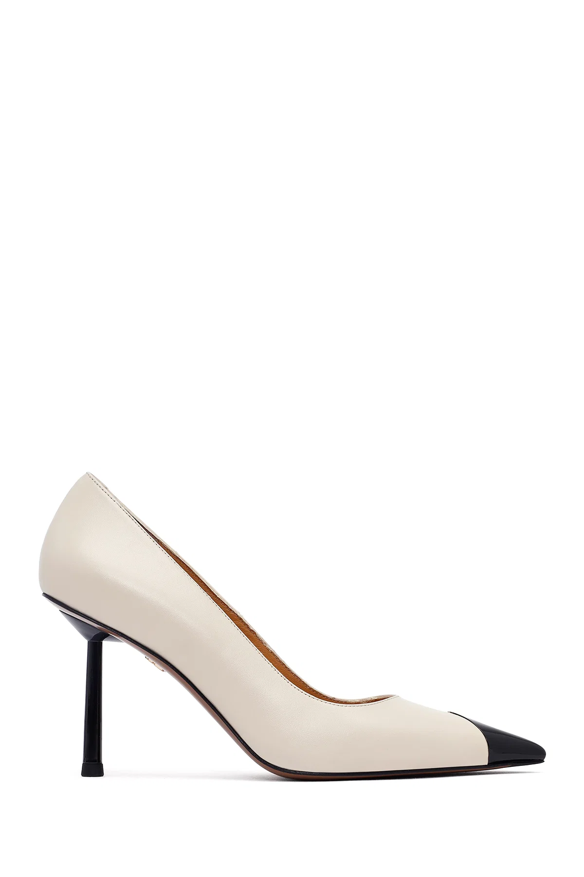 Kadın Krem İnce Topuklu Deri Stiletto - Image 4