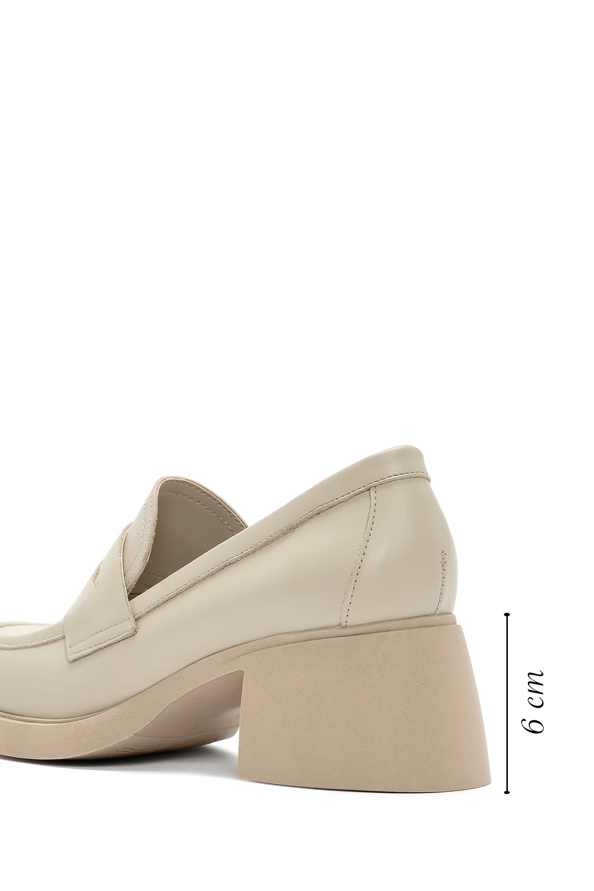 Kadın Krem Kalın Topuklu Deri Maskülen Loafer - Image 3