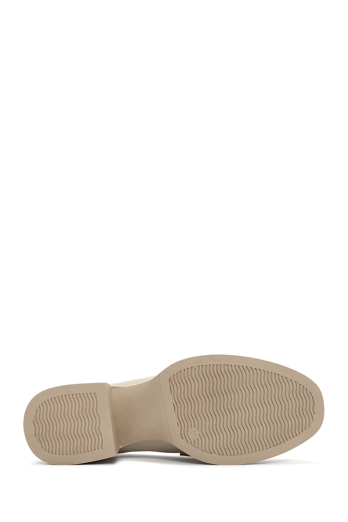 Kadın Krem Kalın Topuklu Deri Maskülen Loafer - Image 6
