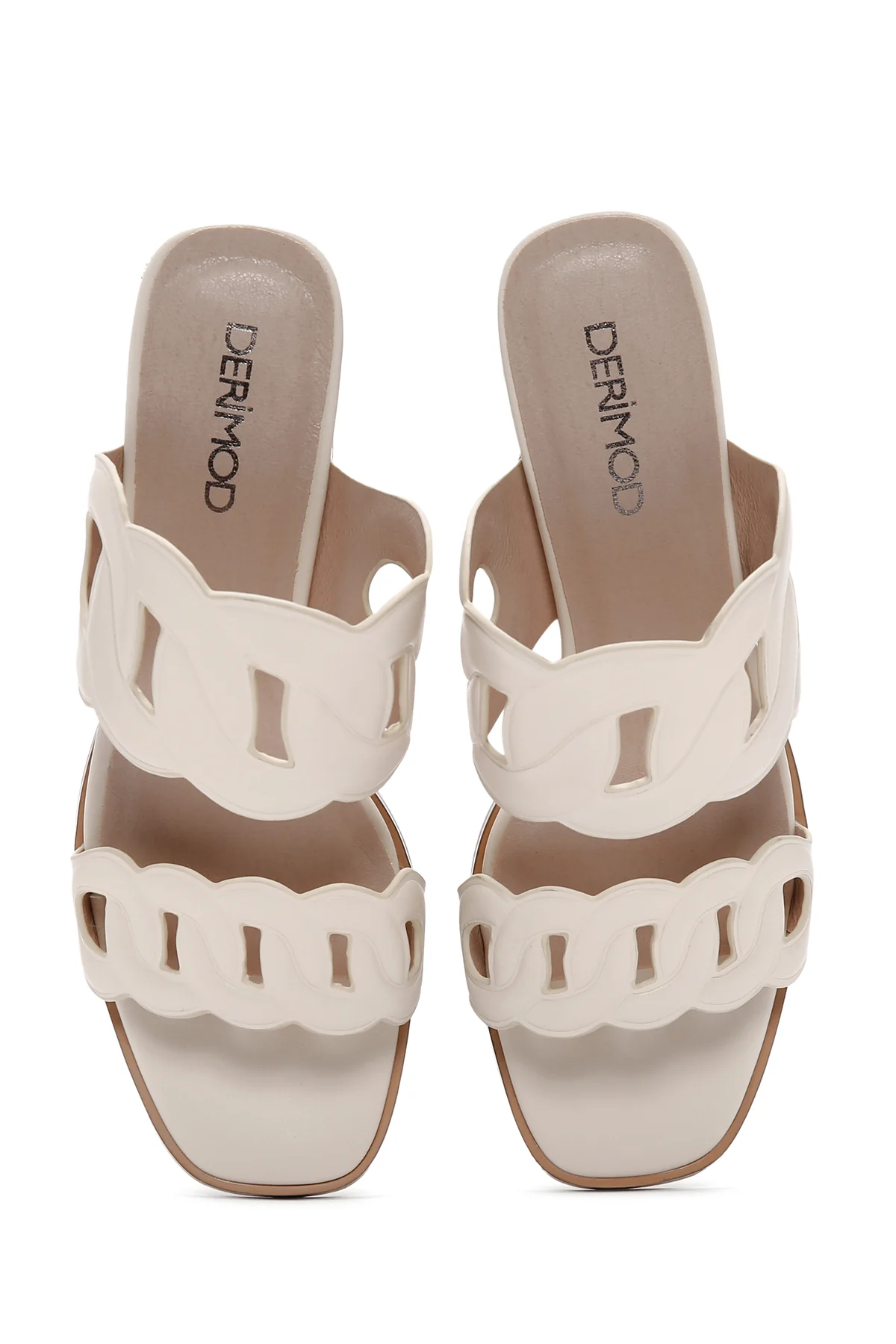 Kadın Krem Kalın Topuklu Terlik - Image 8