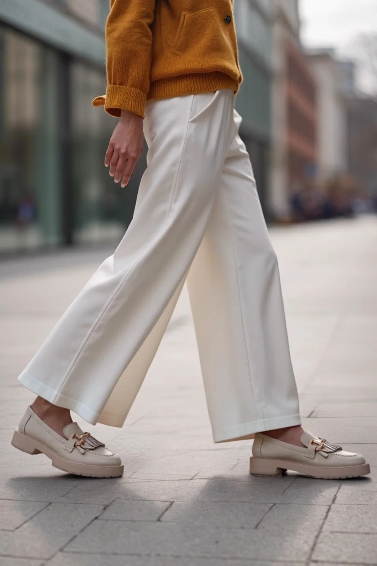 Kadın Krem Püsküllü Deri Casual Loafer - Image 2