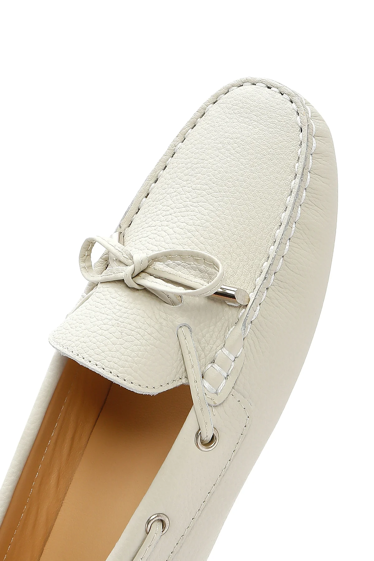 Kadın Krem Deri Loafer - Image 8