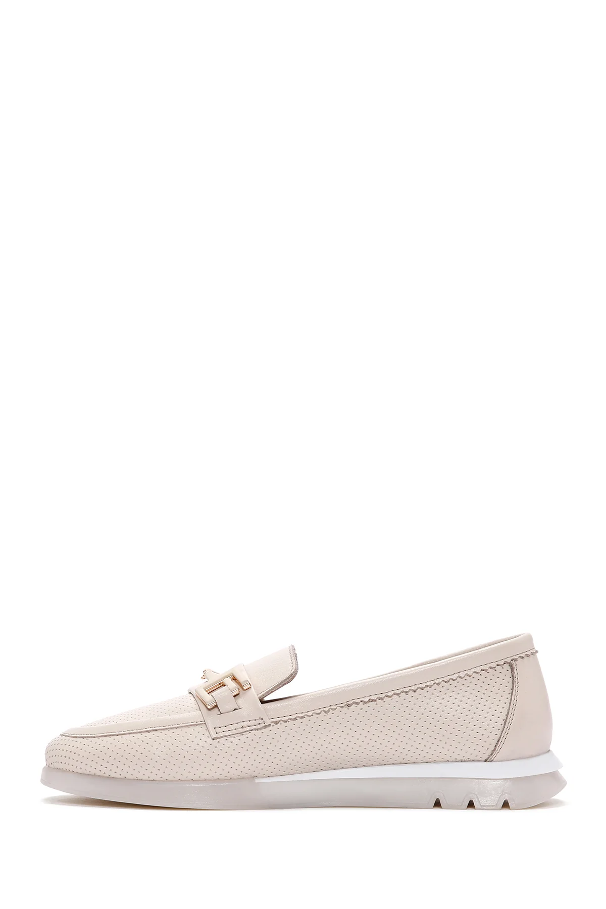 Kadın Krem Toka Detaylı Deri Comfort Loafer - Image 2