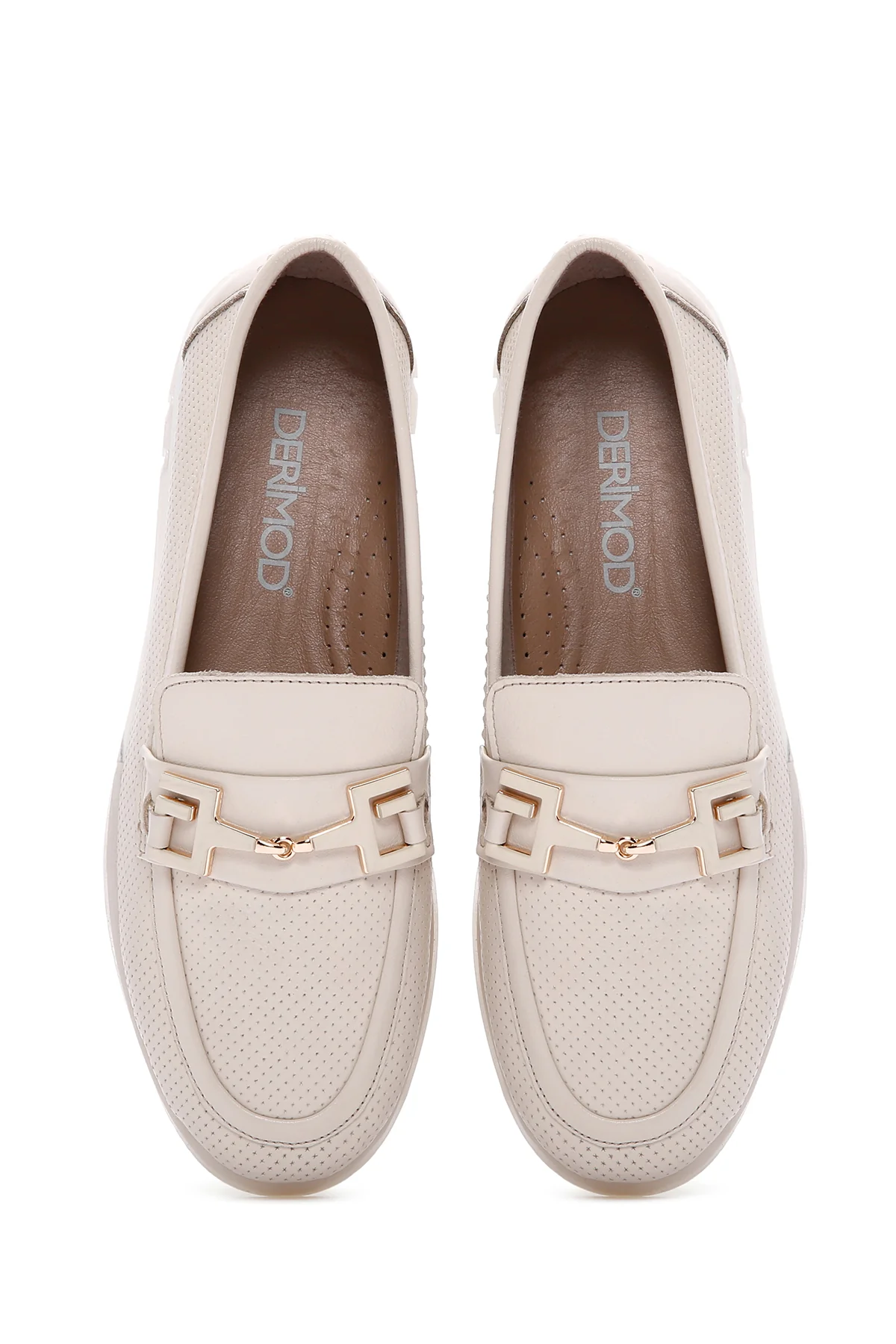 Kadın Krem Toka Detaylı Deri Comfort Loafer - Image 7