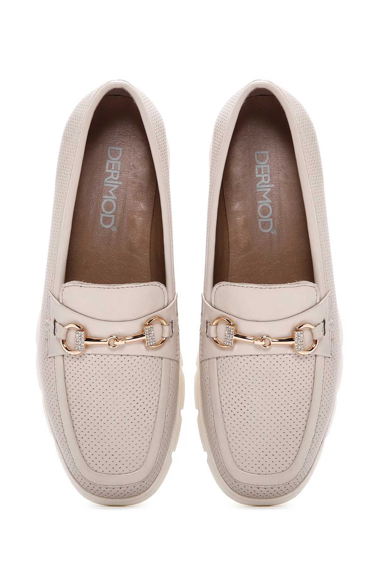 Kadın Krem Tokalı Deri Comfort Loafer - Image 7