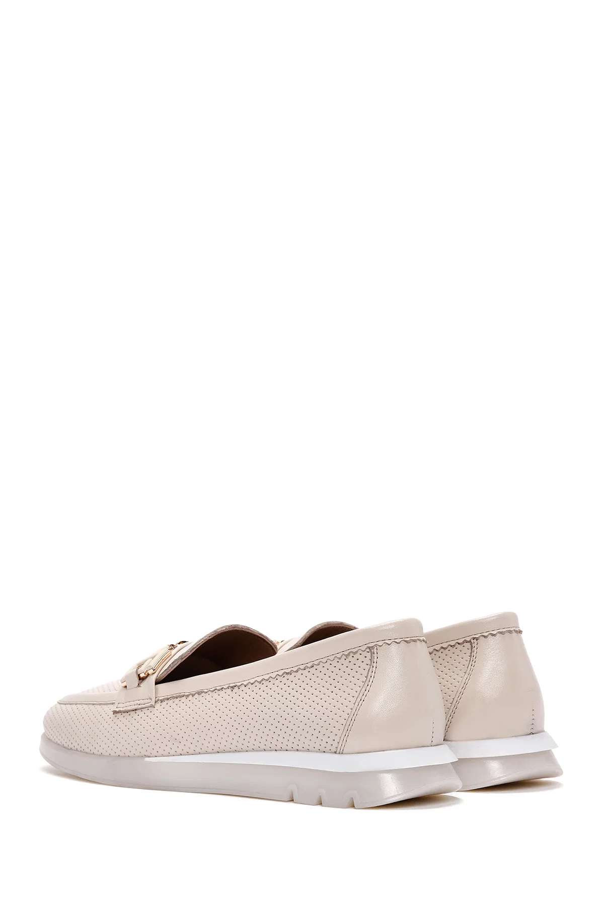 Kadın Krem Tokalı Deri Comfort Loafer - Image 5