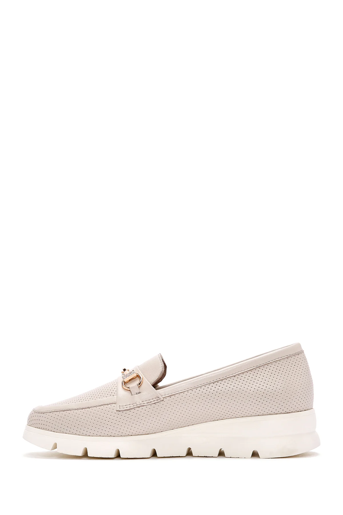 Kadın Krem Tokalı Deri Comfort Loafer - Image 3