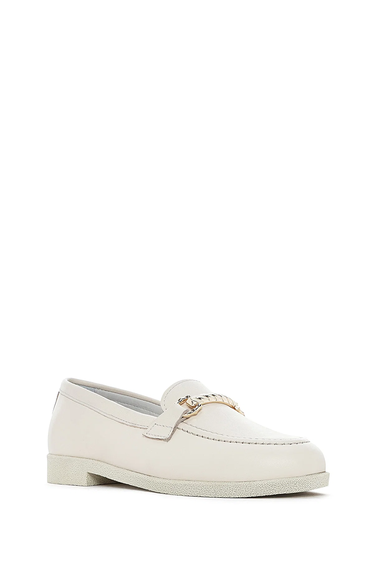 Kadın Krem Tokalı Deri Loafer - Image 6
