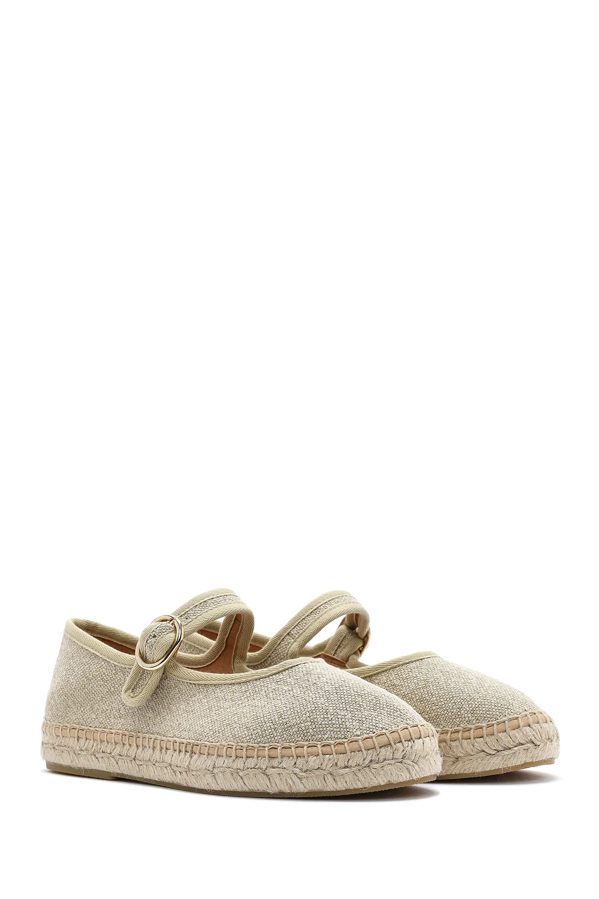 Kadın Krem Tokalı Kumaş Espadril - Image 3