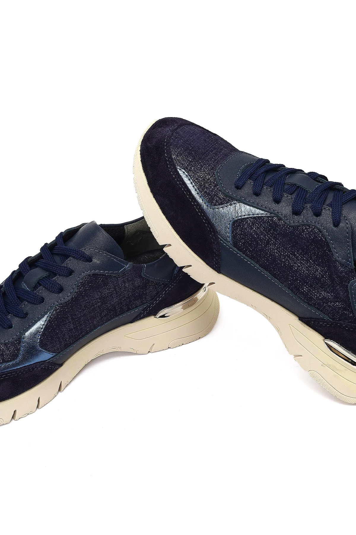 Kadın Lacivert Bağcıklı Kalın Tabanlı Deri Sneaker - Image 10