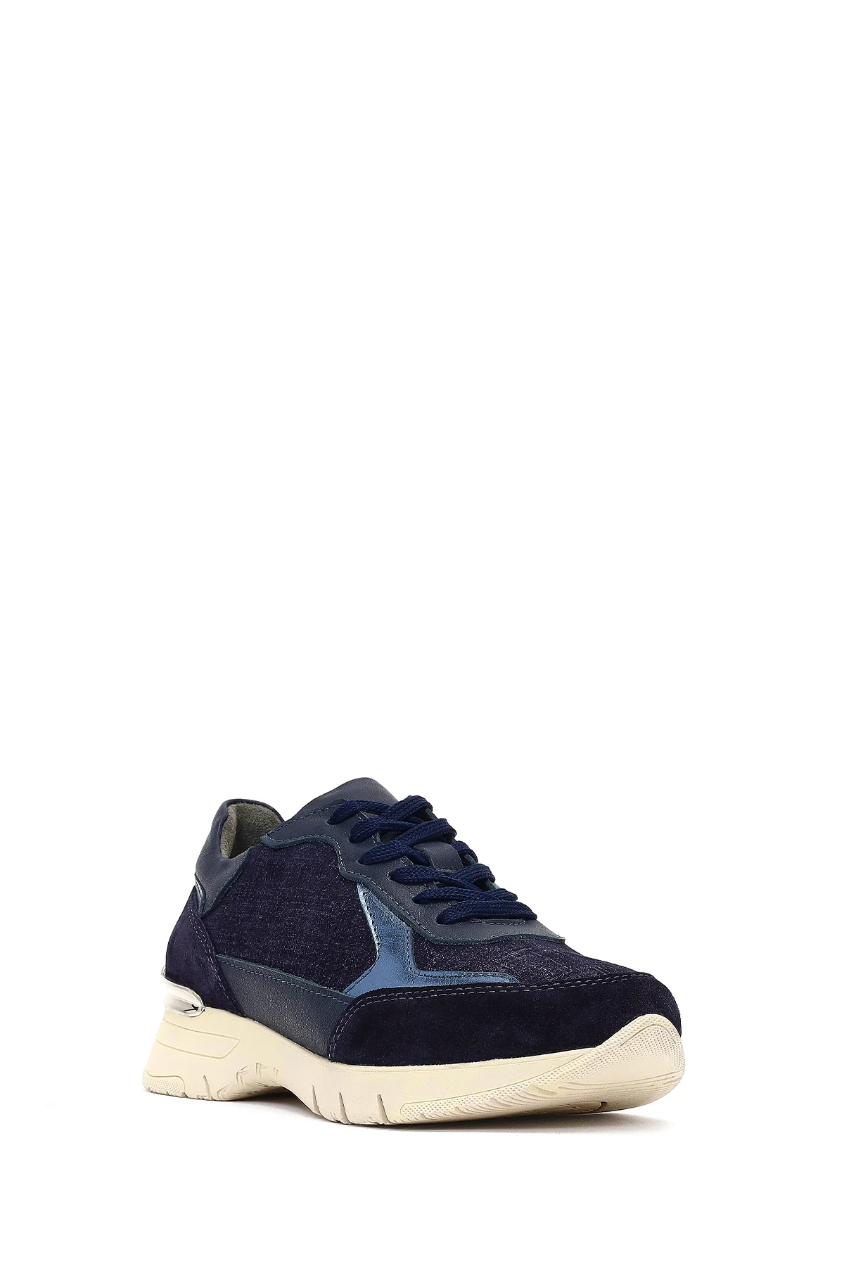 Kadın Lacivert Bağcıklı Kalın Tabanlı Deri Sneaker - Image 6