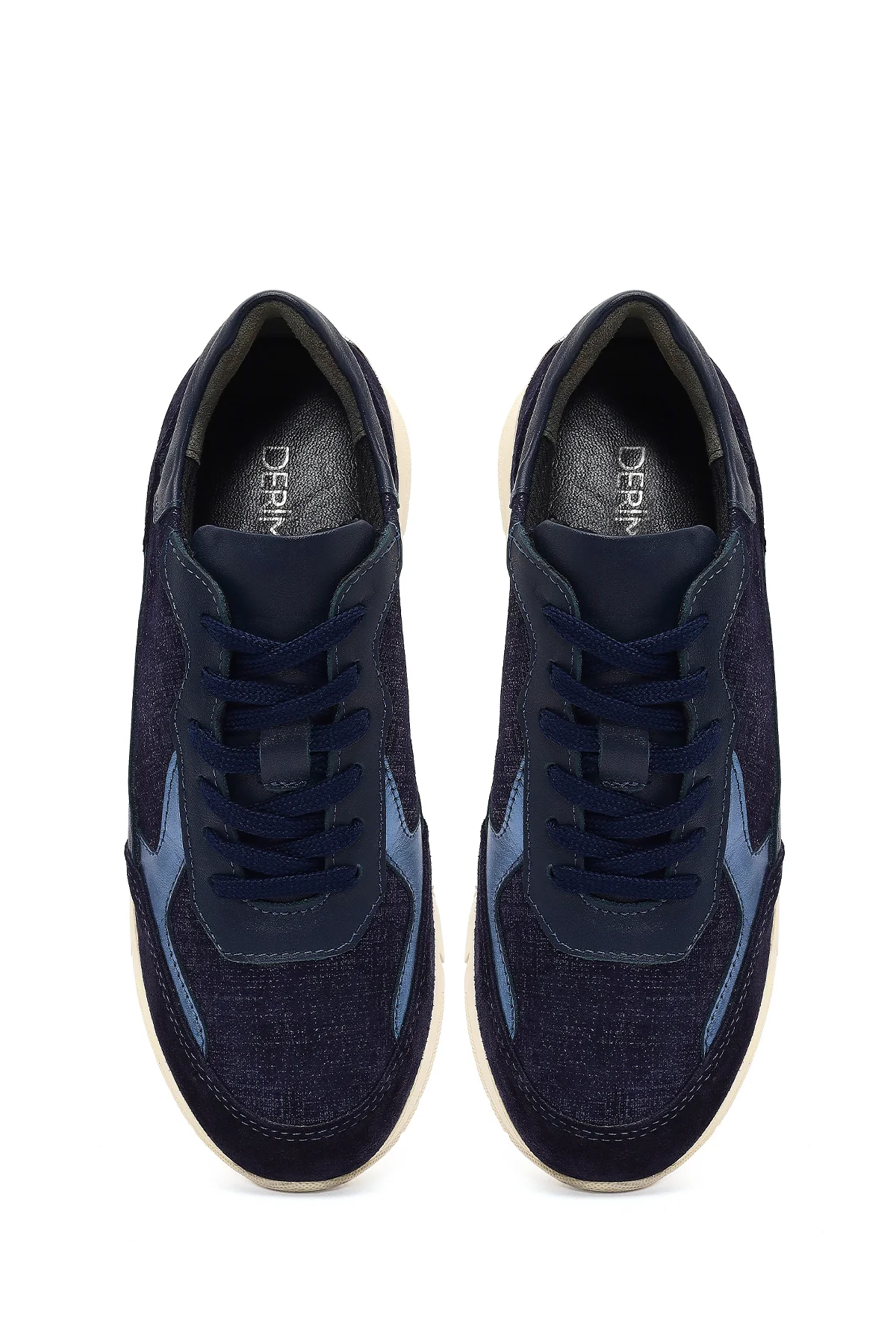 Kadın Lacivert Bağcıklı Kalın Tabanlı Deri Sneaker - Image 7