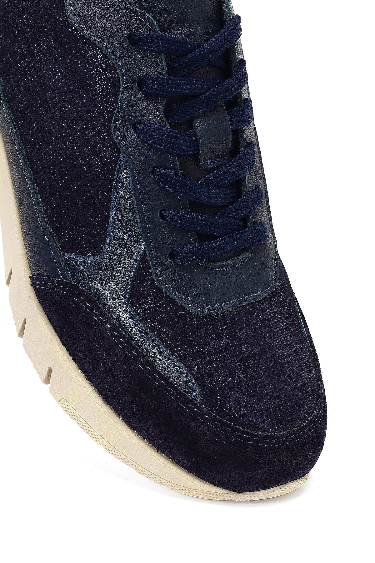 Kadın Lacivert Bağcıklı Kalın Tabanlı Deri Sneaker - Image 9