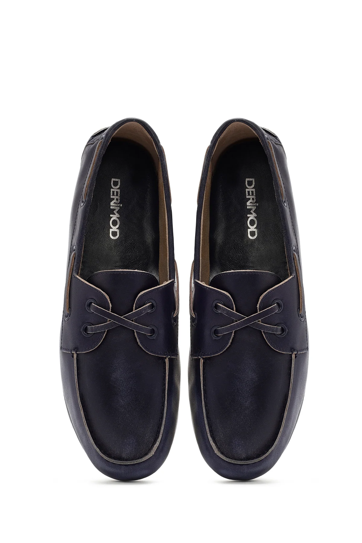 Kadın Lacivert Deri Maskülen Loafer - Image 7